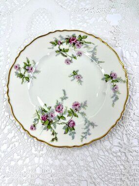 Vintage Haviland France Sylvia 5-Piece Salad Plate Gold Trim 7.5-Inch